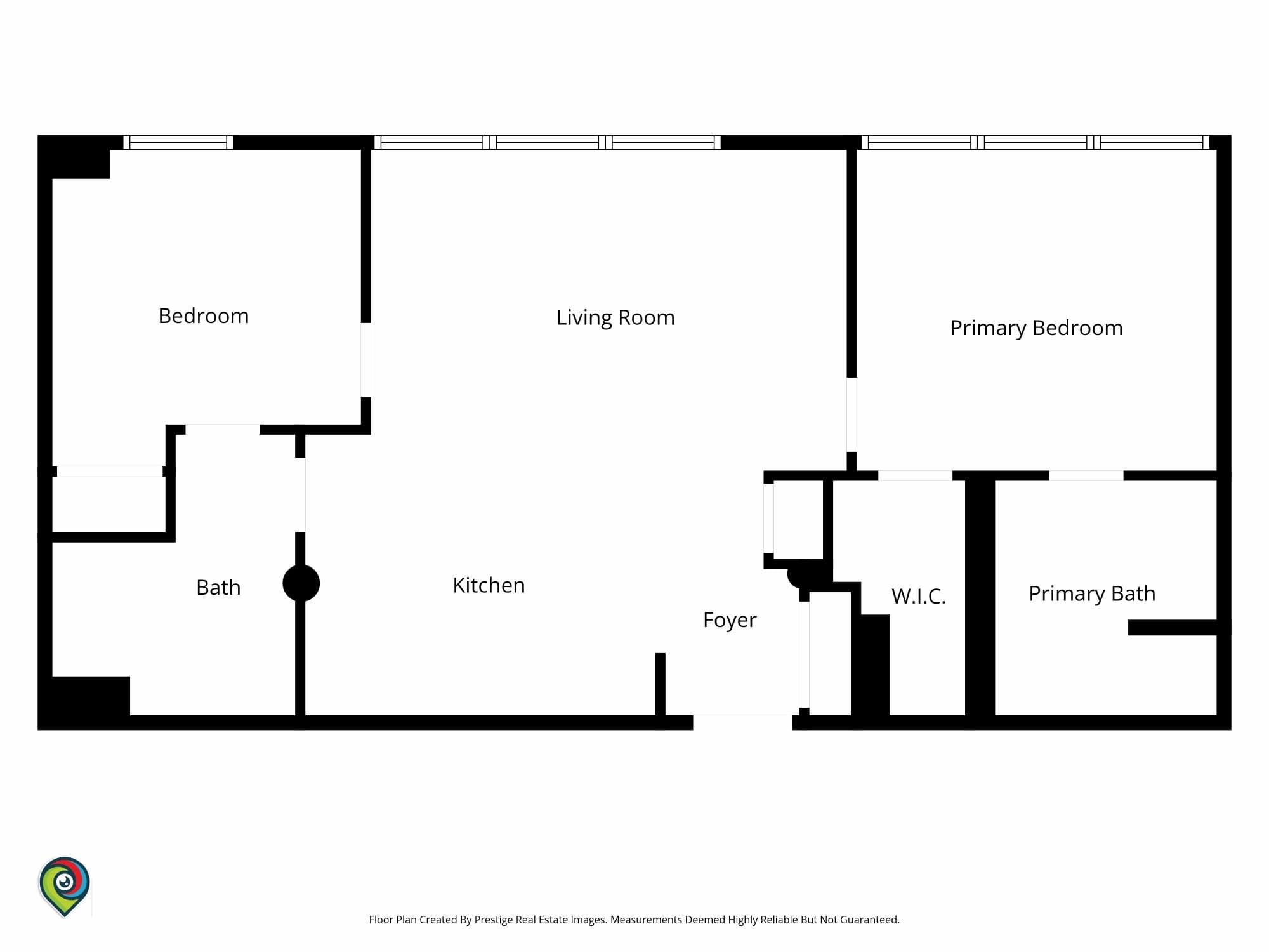 Floor plan of unit 611 showing two bedrooms, two baths, living room, kitchen, foyer and walk in closet